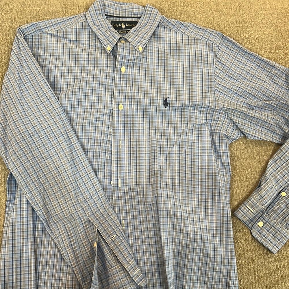 Ralph Lauren Blue Plaid Shirt, Medium